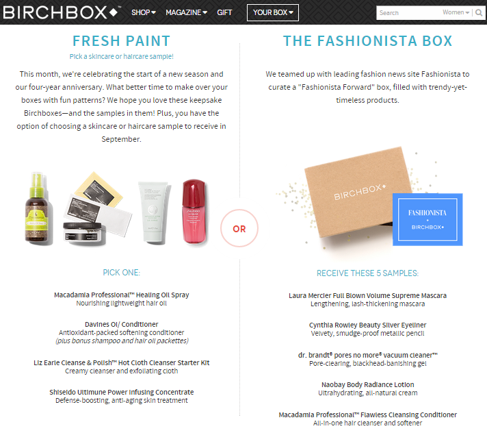 September 2014 Customization Choices Birchbox