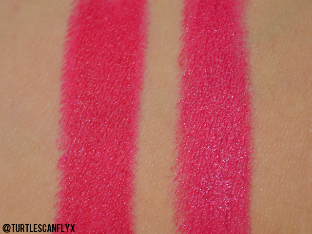 Left: Wet N Wild Cherry Picking Right: Bite Beauty Luminous Crème Lipstick in Palomino